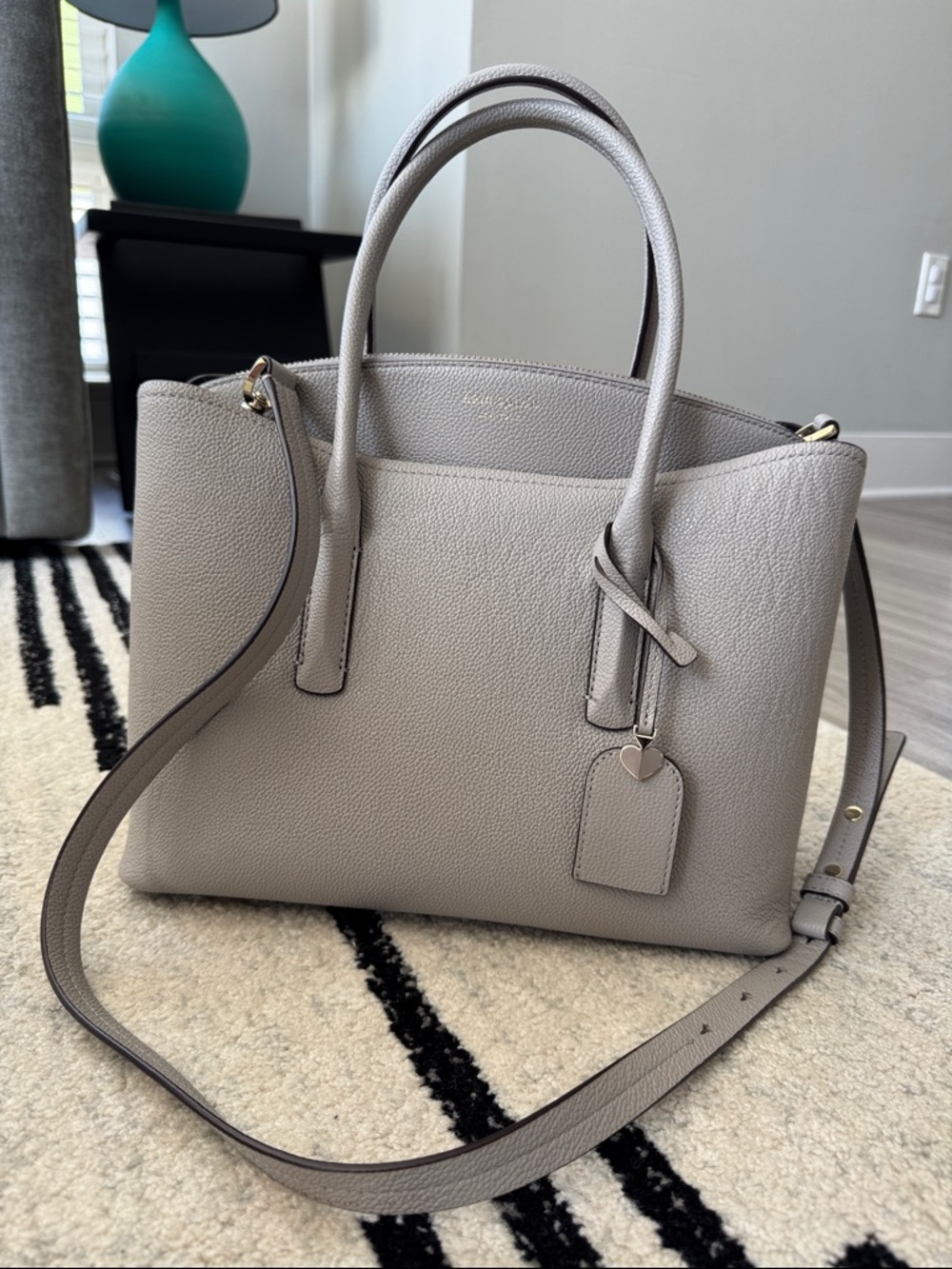 Kate Spade Structured Gray Leather Handbag with Crossbody Strap